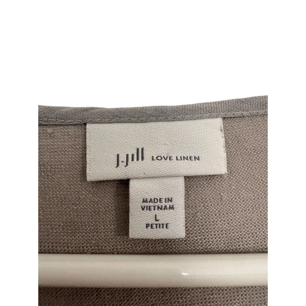 J. Jill Love Linen Sz LARGE PETITE Gray Pintucked Tunic Top 3/4 Sleeve Coastal